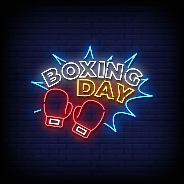 Neon Sign boxing day with Brick Wall Background vector