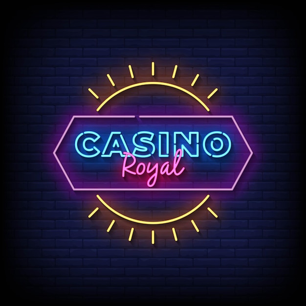 Neon Sign casino royal with brick wall background vector