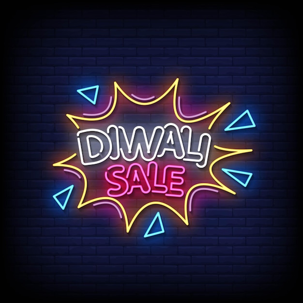 Neon Sign diwali sale with brick wall background vector