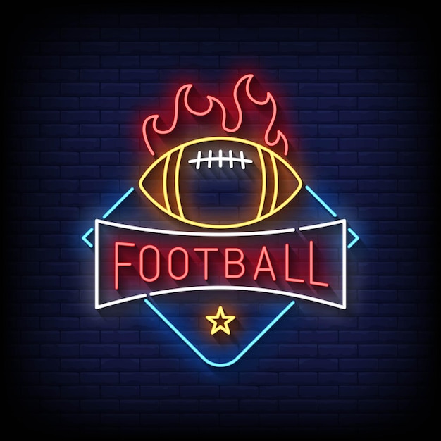 Neon Sign football with Brick Wall Background Vector