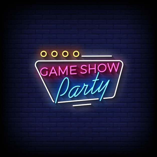 Neon Sign game show party with brick wall background vector