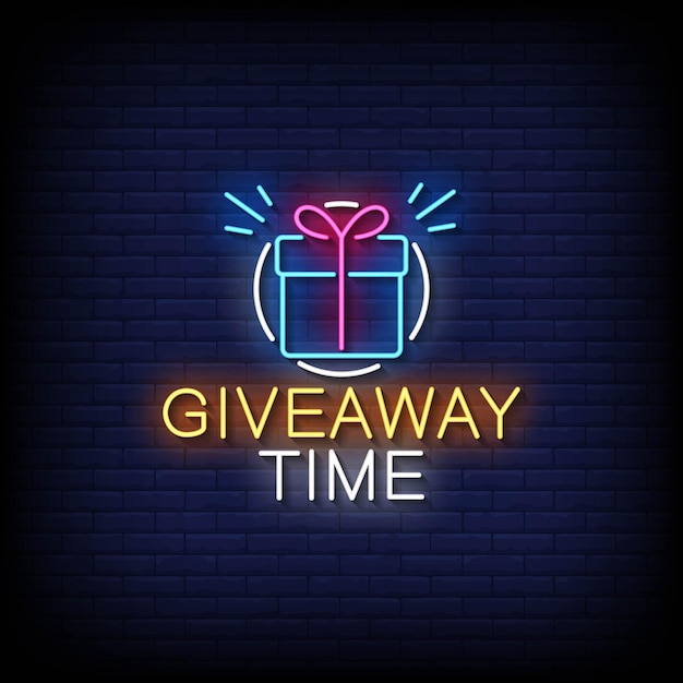 Neon Sign giveaway time with Brick Wall Background Vector