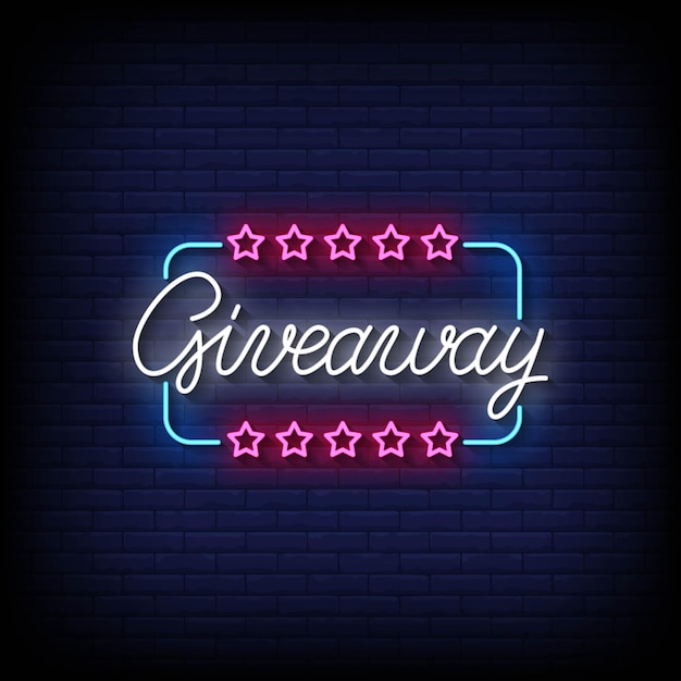 neon sign giveaway with brick wall background vector illustration