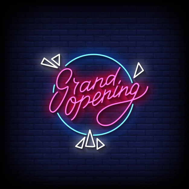 Neon Sign grand opening with brick wall background vector