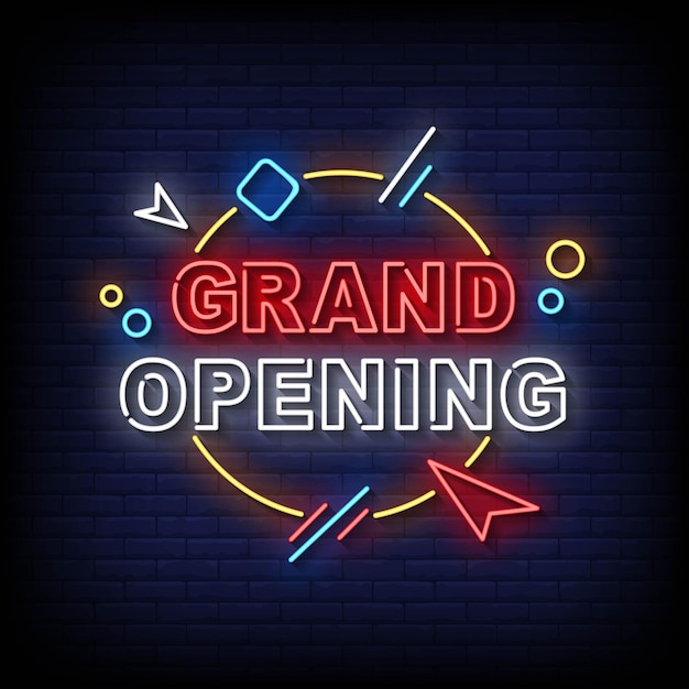 Neon Sign grand opening with brick wall background vector