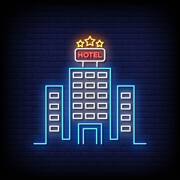 Neon Sign hotel with brick wall background vector