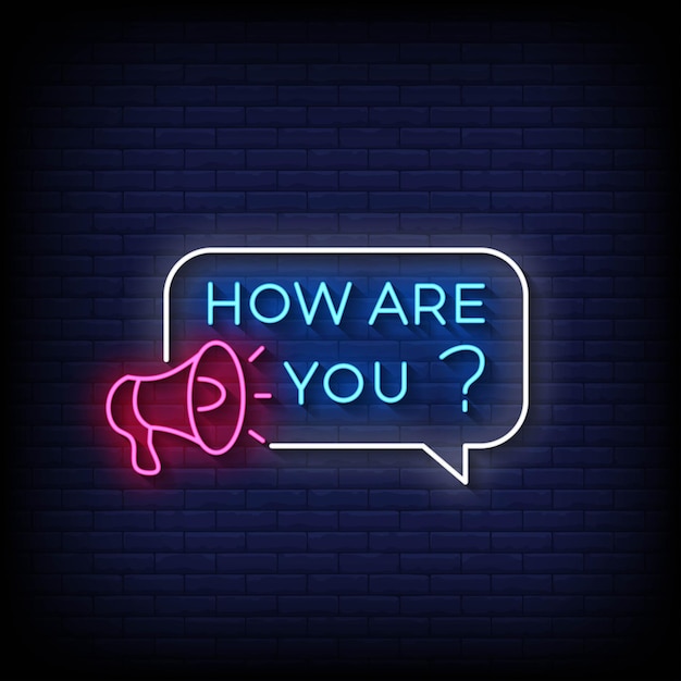 Neon Sign how are you with brick wall background vector