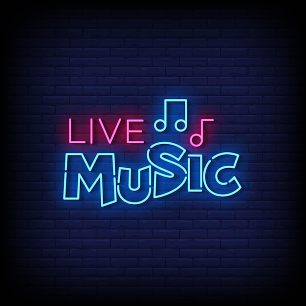 Neon Sign live music with Brick Wall Background Vector