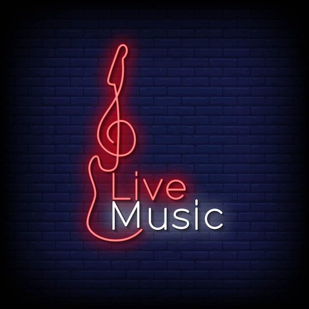 Neon Sign live music with brick wall background vector