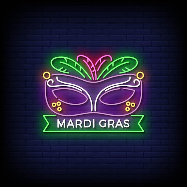 Neon Sign mardi gras with brick wall background vector