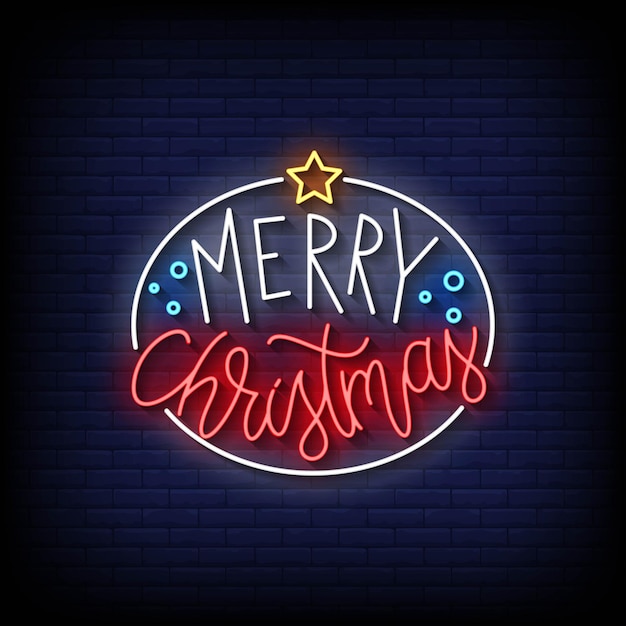 Neon Sign merry christmas with Brick Wall Background vector