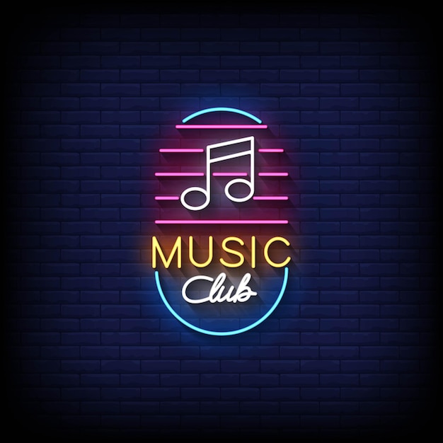 neon sign music club with brick wall background vector illustration