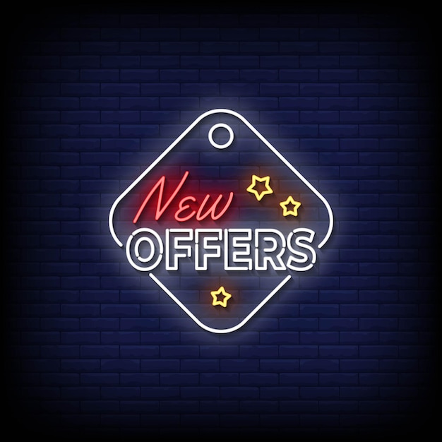 Neon Sign new offers Brick Wall Background Vector