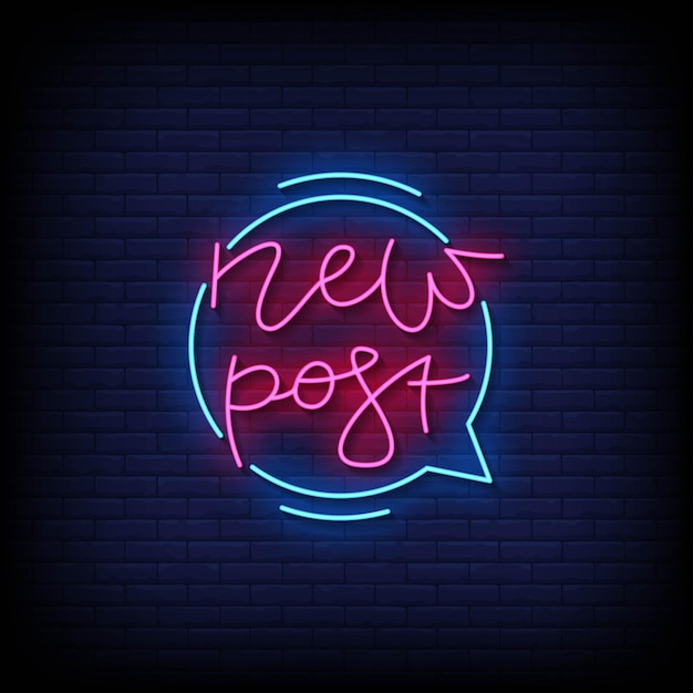 Neon Sign new post with brick wall background vector