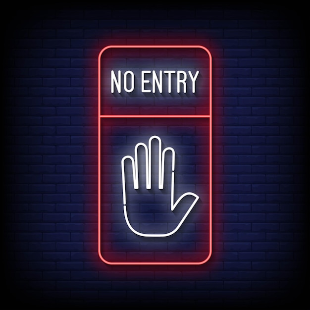 Neon Sign no entry with brick wall background vector