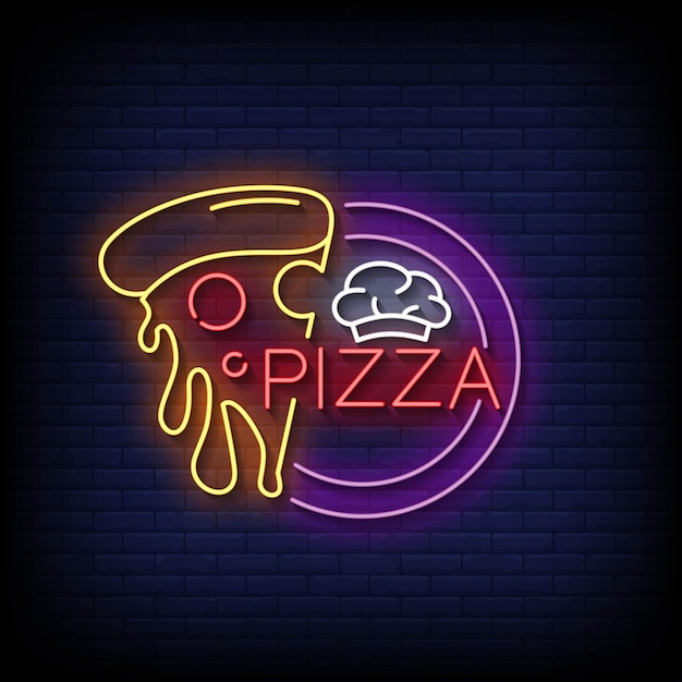 Neon Sign pizza with Brick Wall Background vector