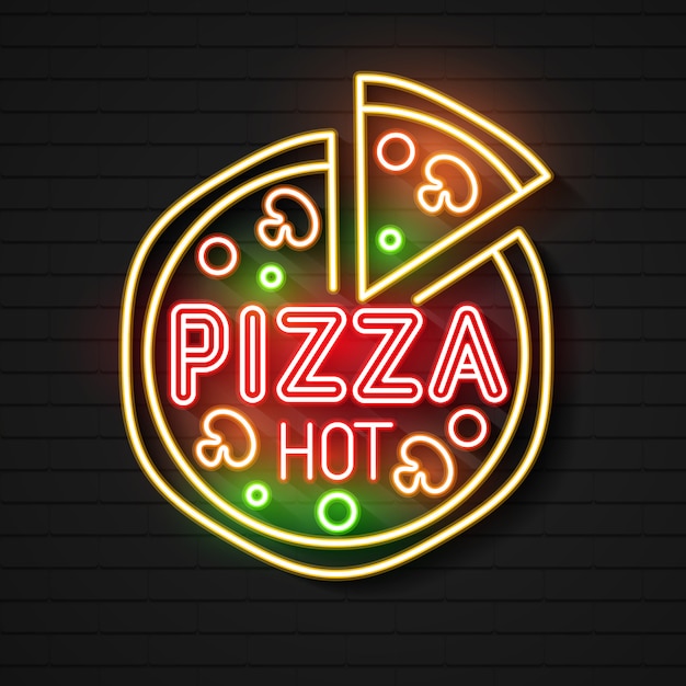 Neon Sign For A Pizzeria On A Brick For Cafes