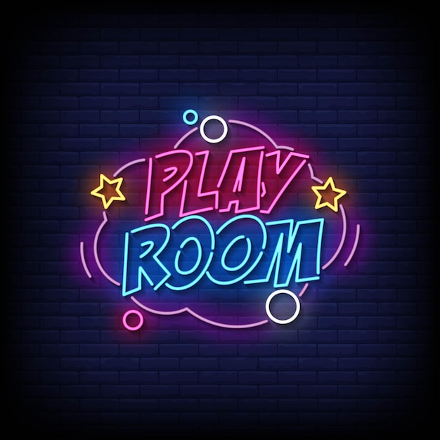 Neon Sign play room with Brick Wall Background vector