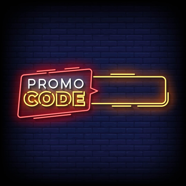 neon sign promo code with brick wall background vector illustration