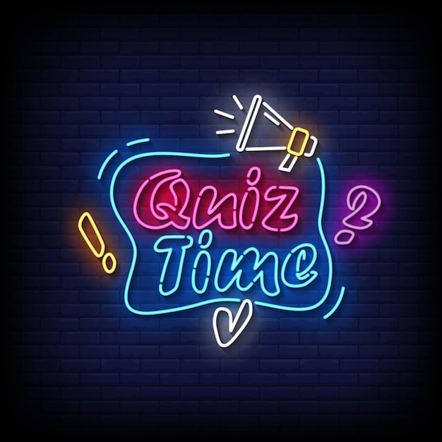 neon sign quiz time with brick wall background vector illustration