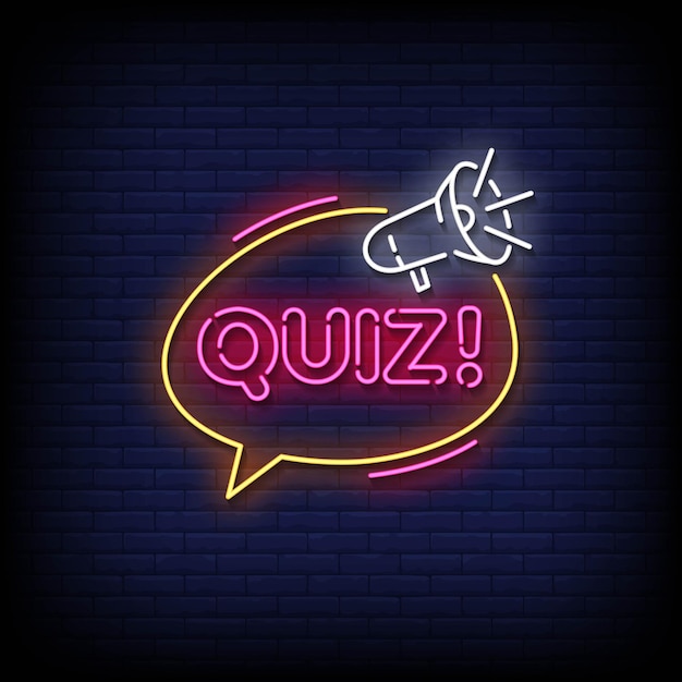 Neon Sign quiz with brick wall background vector