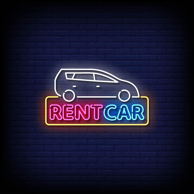 Neon Sign rental car with brick wall background vector