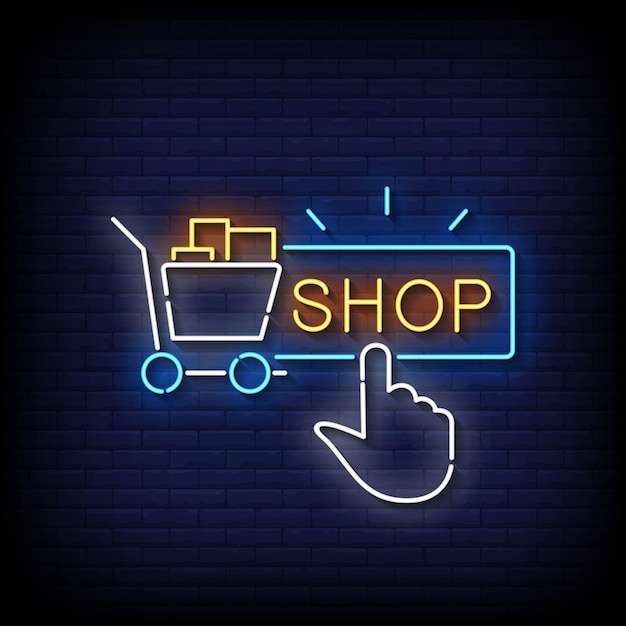 Neon Sign shop with Brick Wall Background Vector