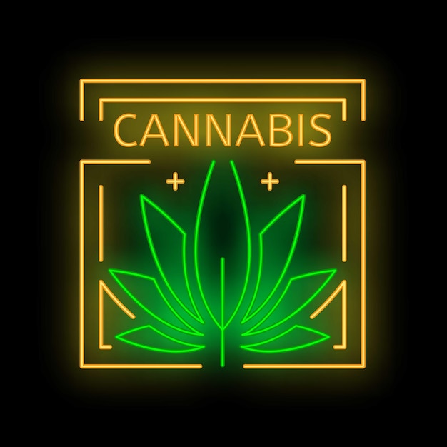 Vector neon sign showing cannabis leaf for medical or recreational use