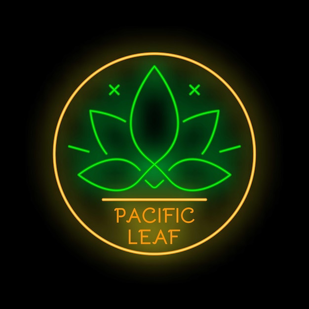 Neon sign showing green cannabis leaf logo for pacific medical marijuana dispensary