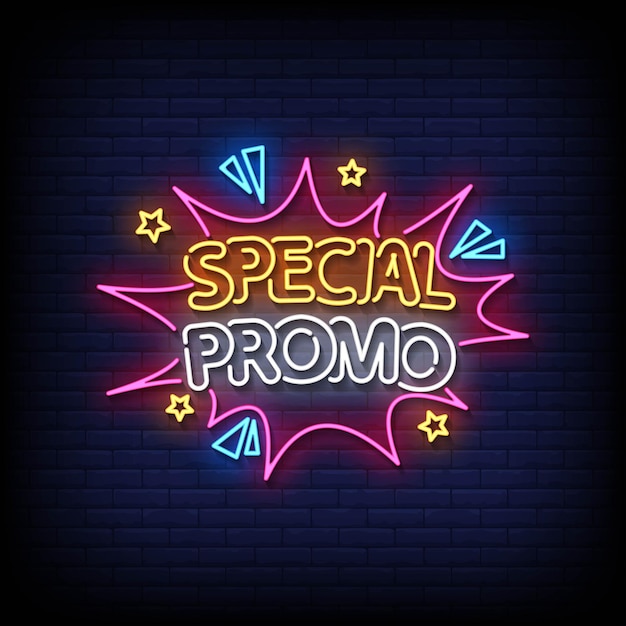 Neon Sign special promo with brick wall background vector