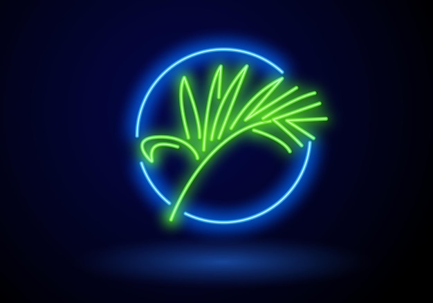 Neon sign of summer beach tropical palm island elements Sunny summer Summer of neon patterns Palm trees sea sun island Neon bright sign