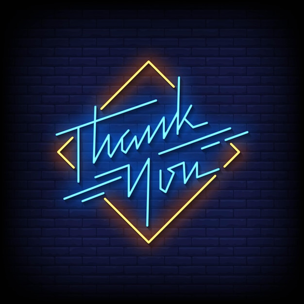 Neon Sign thank you with Brick Wall Background Vector