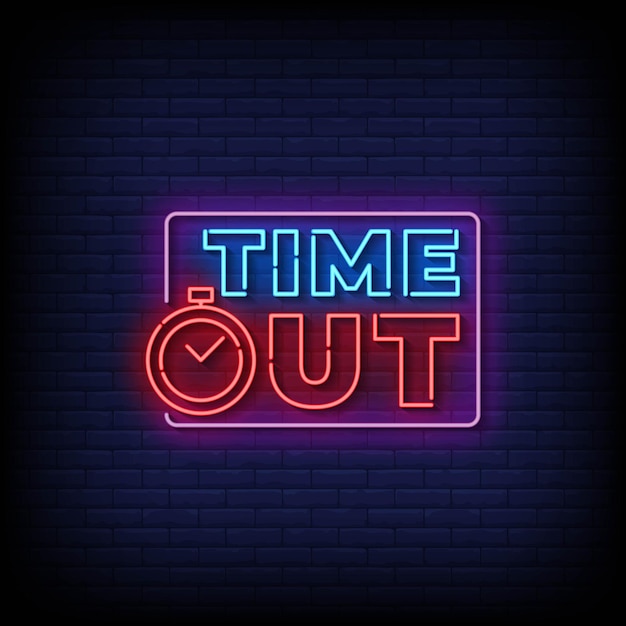 Neon Sign time out with Brick Wall Background Vector