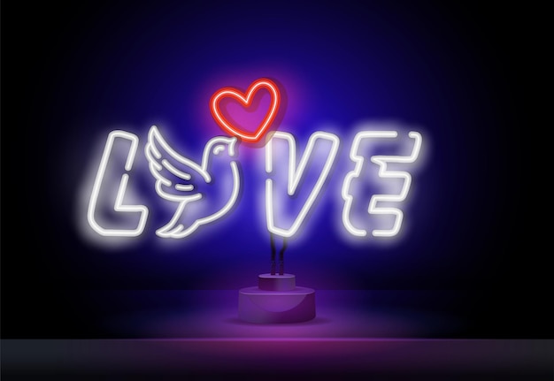 Neon sign the word love with heart on dark background design element for happy valentines day ready ...