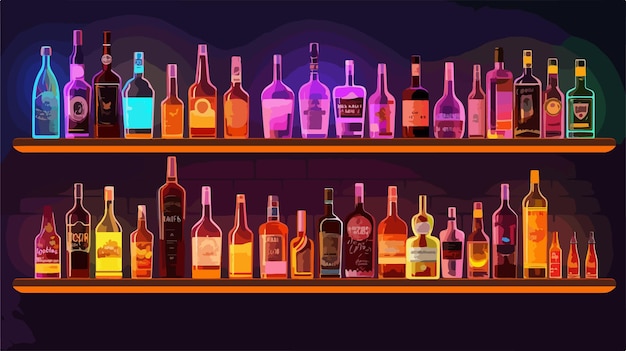 Vector neon signs bar and shelves with alcohol bottles vector