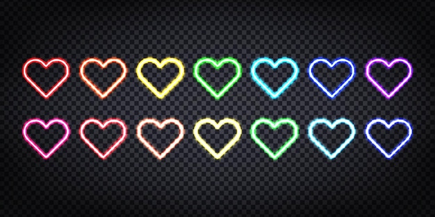 Neon signs of colorful hearts background