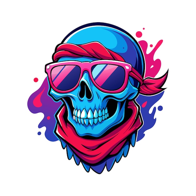 Vector neon skull with sunglasses and bandana vector illustration