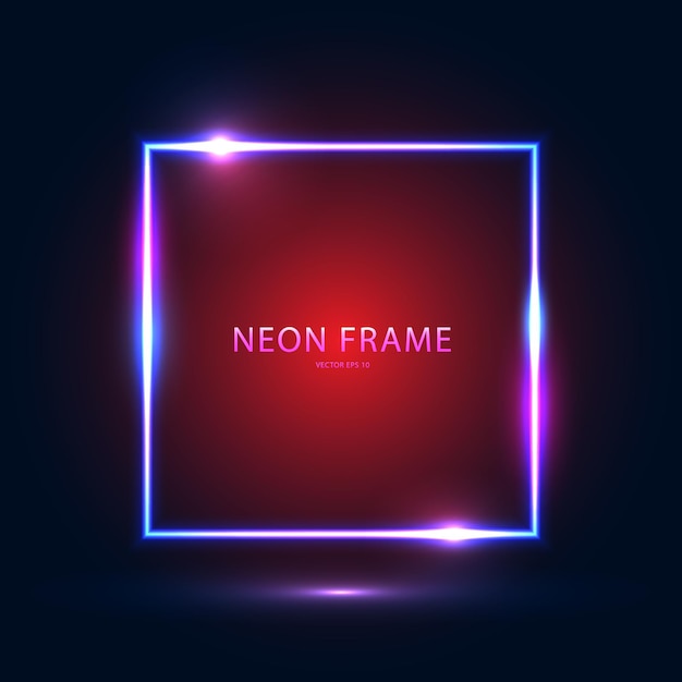 Vector neon square blue frame with highlights on a dark blue red background abstract futuristic neon background vector eps 10