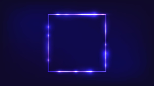 Neon square frame with shining effects on dark background. Empty glowing techno backdrop. Vector illustration.