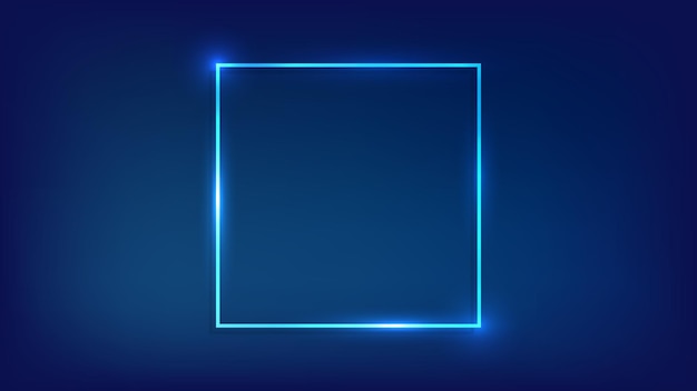 Vector neon square frame with shining effects on dark background. empty glowing techno backdrop. vector illustration.