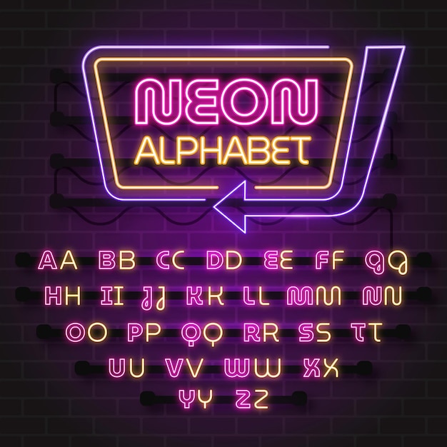 Neon style alphabet design