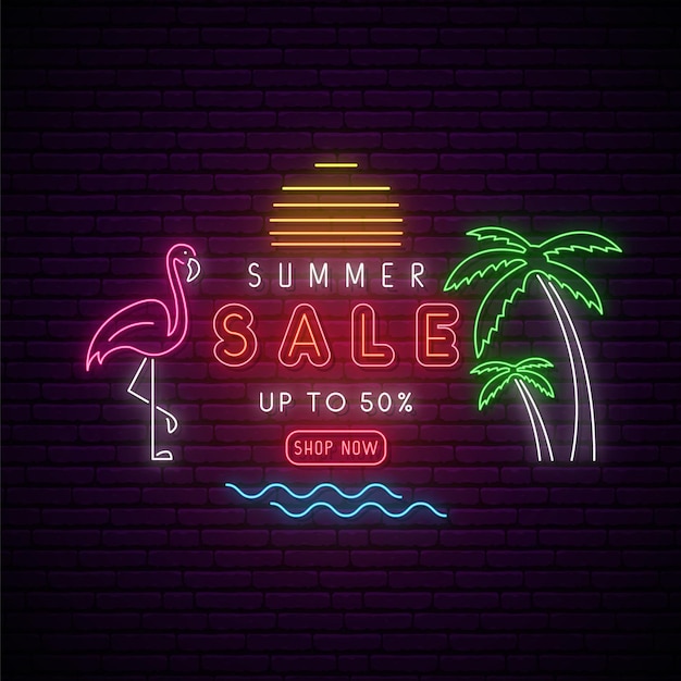 Neon Summer sale signboard