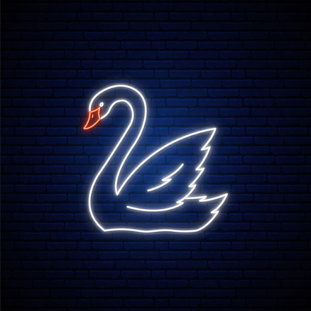 Neon Swan icon Elegant white swan emblem in neon style