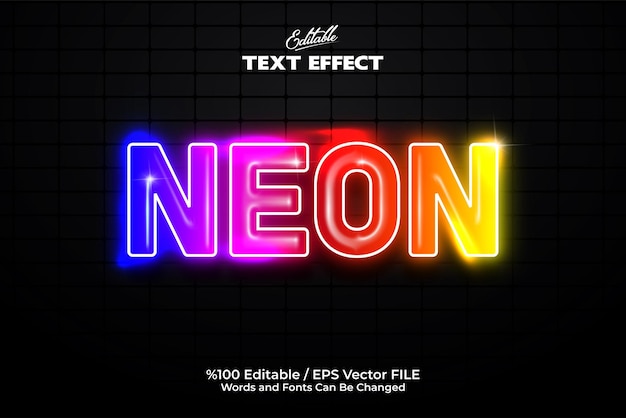 A 'Neon' text effect made on a black background colorful and fully customizable and editable with its font colors and text