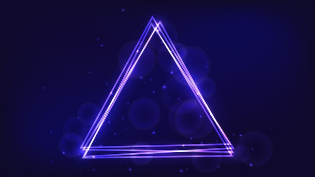 Neon triangular frame with shining effects and sparkles