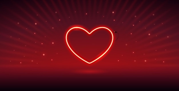 Neon Valentines Heart on Red Background