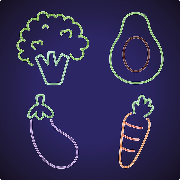 Neon vegetables icon set