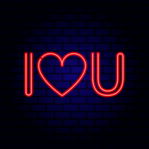 Neon words I Love You on brick wall background.