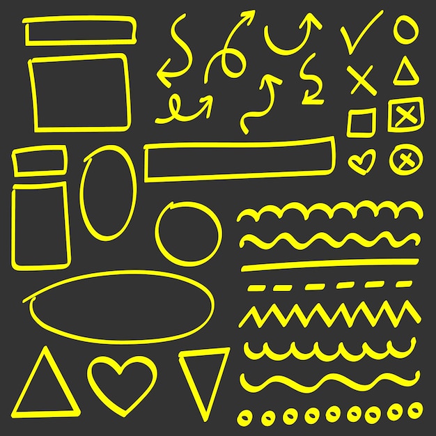 Neon yellow arrows and shapes with dark background