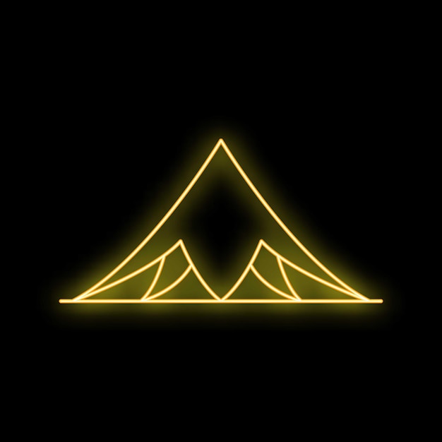 Neon yellow tourist tent camping glowing icon illustration